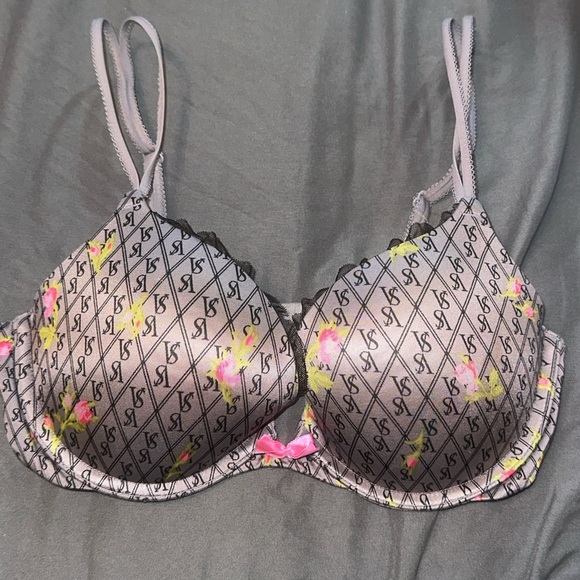 Victoria's Secret Gray and Pink Very Sext Push up Bra with Textured Pattern 34C - Picture 2 of 6